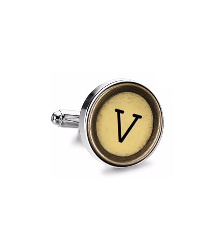 Gemelo de Camisa Magglass Boton de Maquina de Escribir Letra Letter V Mod 2 Medio Par