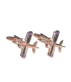Gemelos de camisa avión biplano RAF color oro rosa