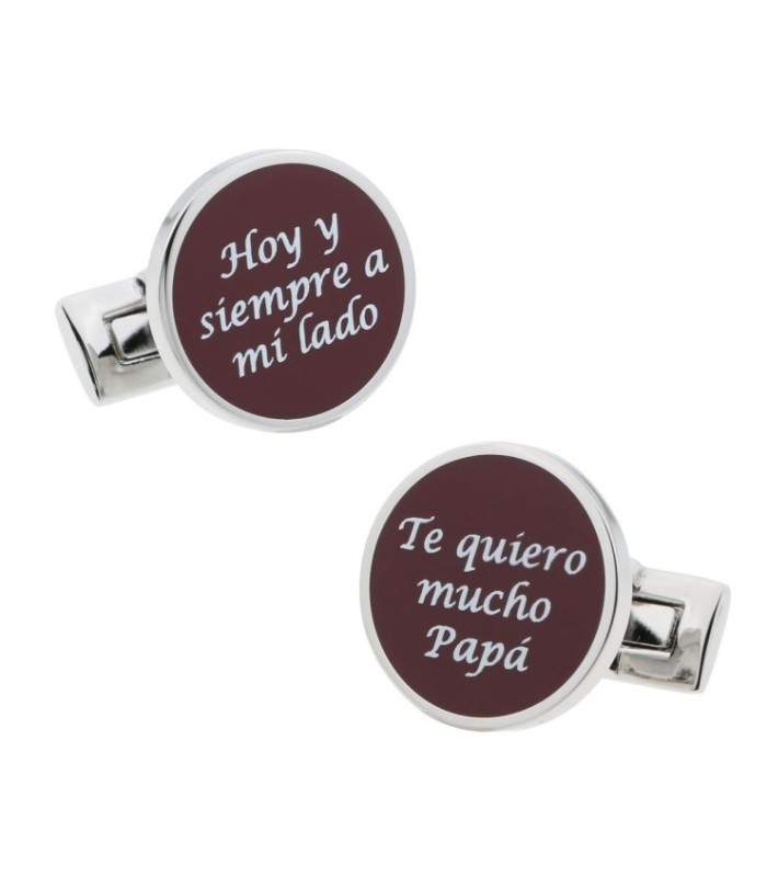 Gemelos de Camisa Boda Frases Hoy y Siempre a mi Lado + Te Quiero Mucho Papa Burdeos 15mm
