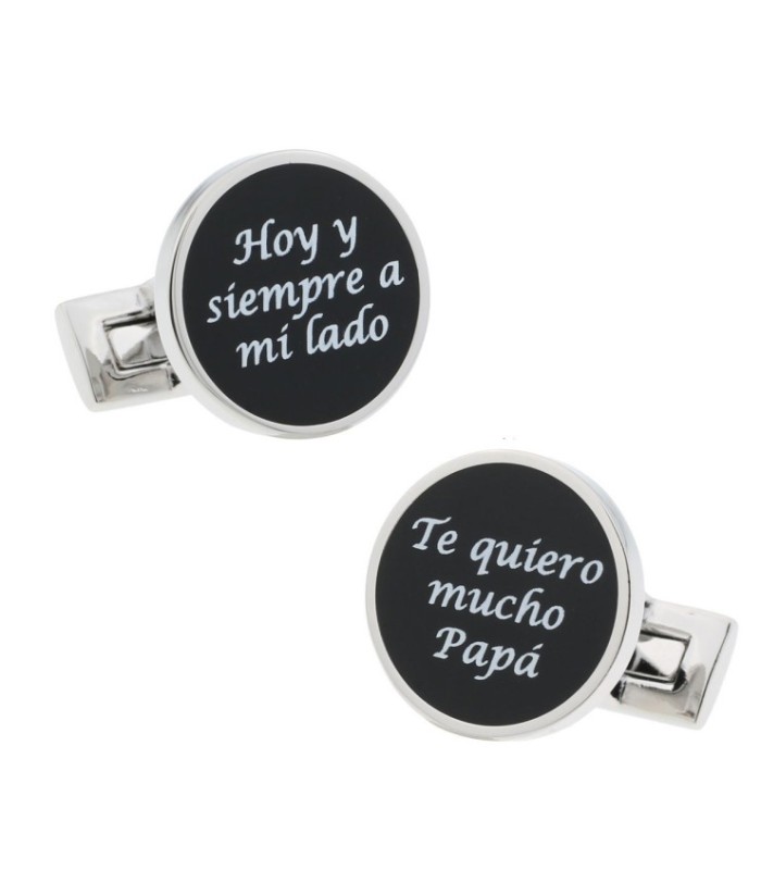 Gemelos de Camisa Boda Frases Hoy y Siempre a mi Lado + Te Quiero Mucho Papa Negro 15mm