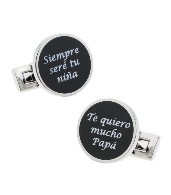 Gemelos de Camisa Boda Frases Siempre Sere Tu Niña + Te quiero Mucho Papa Negro 15mm