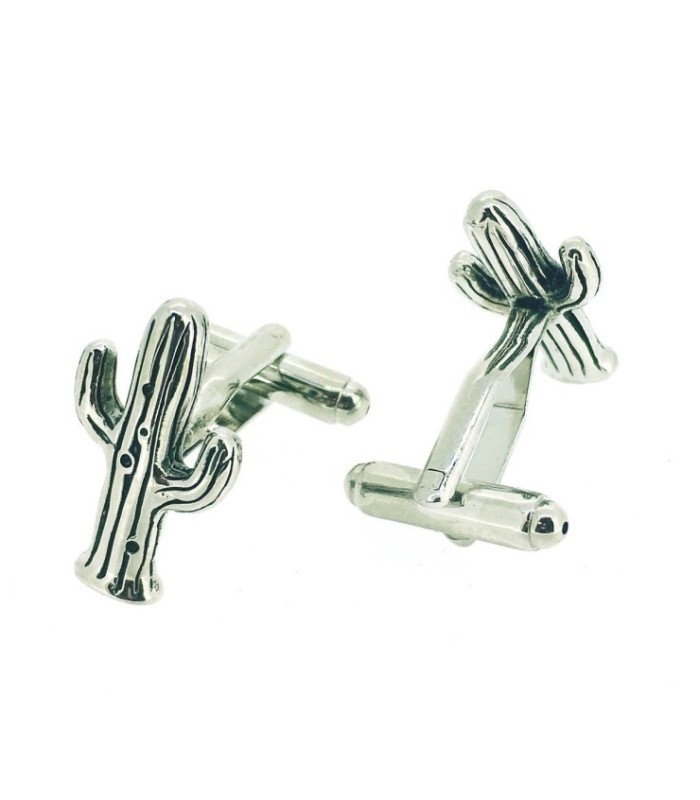 Gemelos de Camisa Cactus 3D Plateado