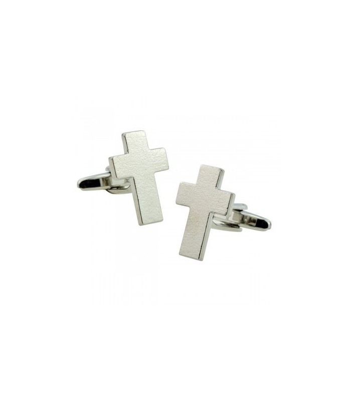 Gemelos de Camisa Cruz Cristiana Plateada 22x15mm
