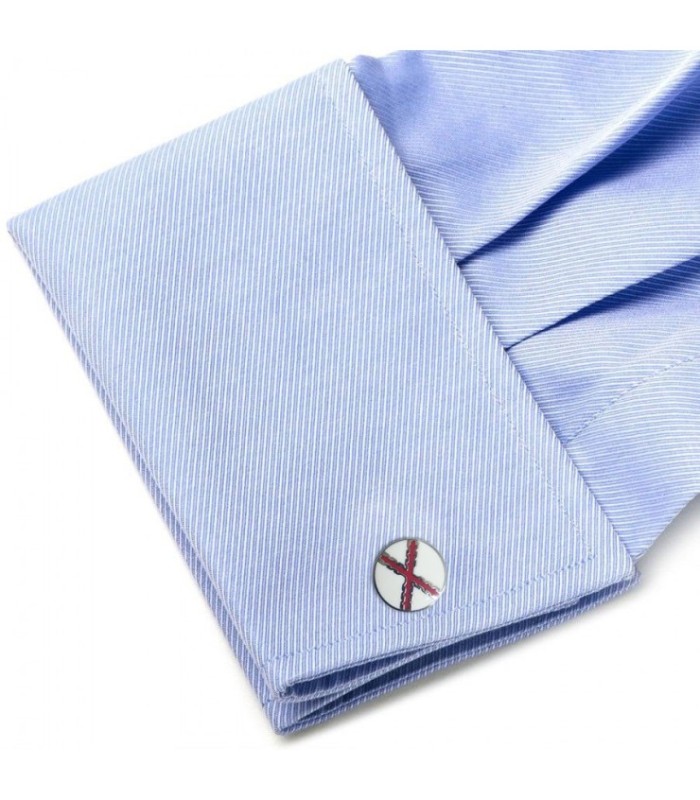 Gemelos de Camisa Cruz de Borgoña Redondo Esmaltado por ambos lados Cruz de San Andres