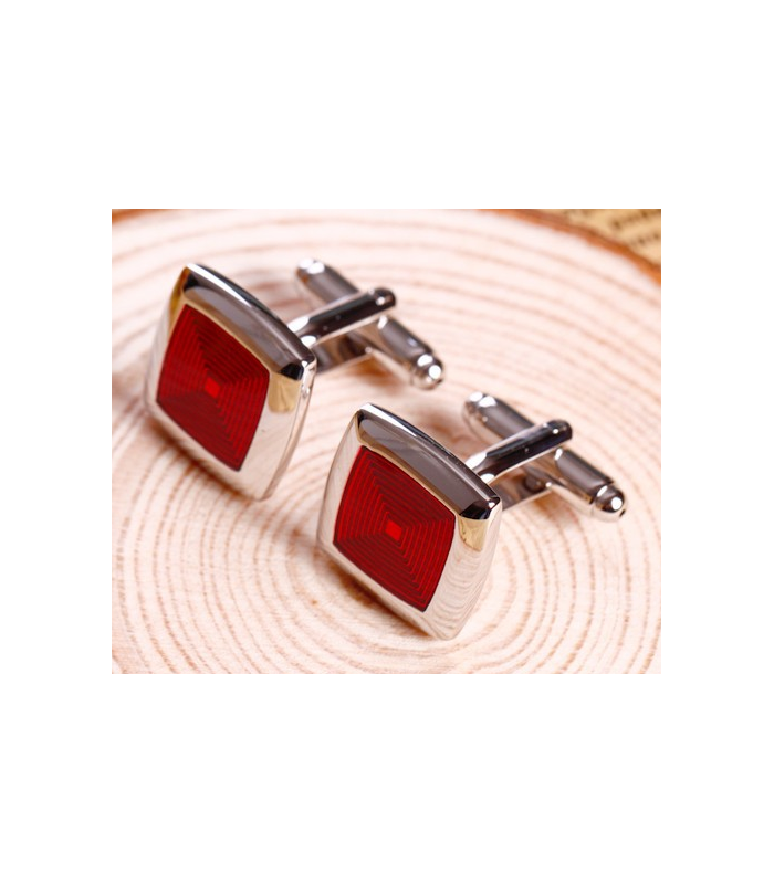 Gemelos de Camisa Cuadrados Concéntricos en Rojo
