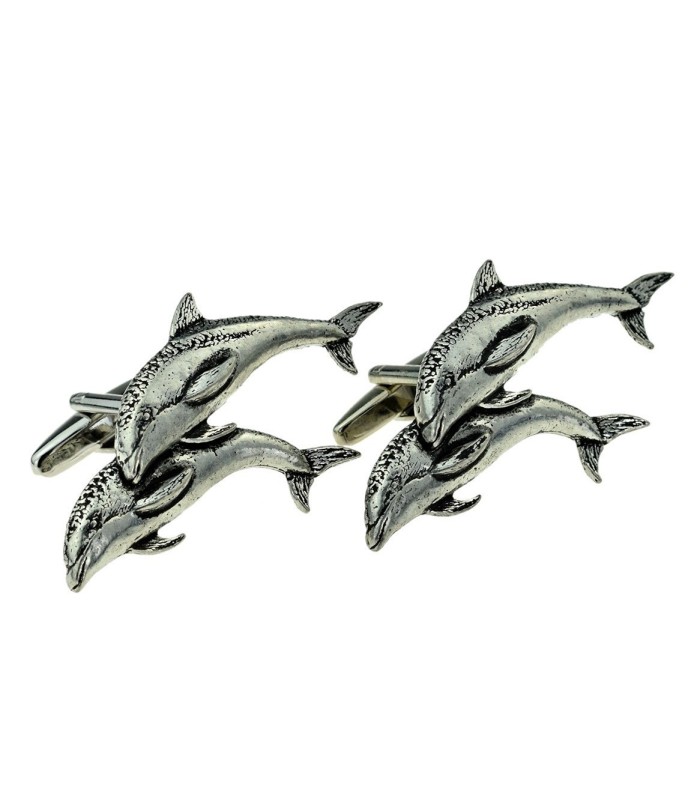 Gemelos de Camisa Delfines SaltandoTwin Leaping Dolphins Pewter Cufflinks 50mm