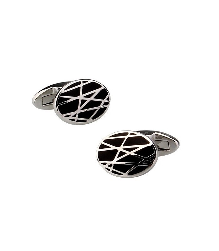 Gemelos de Camisa Diseño Redondeado con Lineas Plated 18x13mm