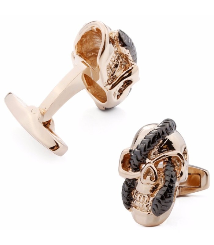 Gemelos de Camisa Gothic Rose Golden Skull with Snake