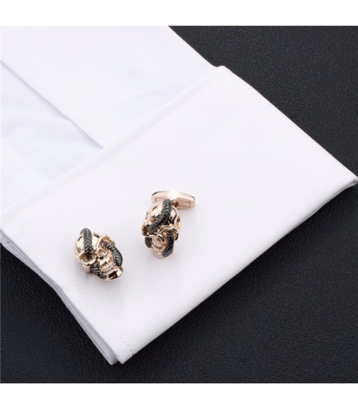 Gemelos de Camisa Gothic Rose Golden Skull with Snake