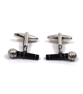 Gemelos de Camisa Micrófono Negro y Plateado