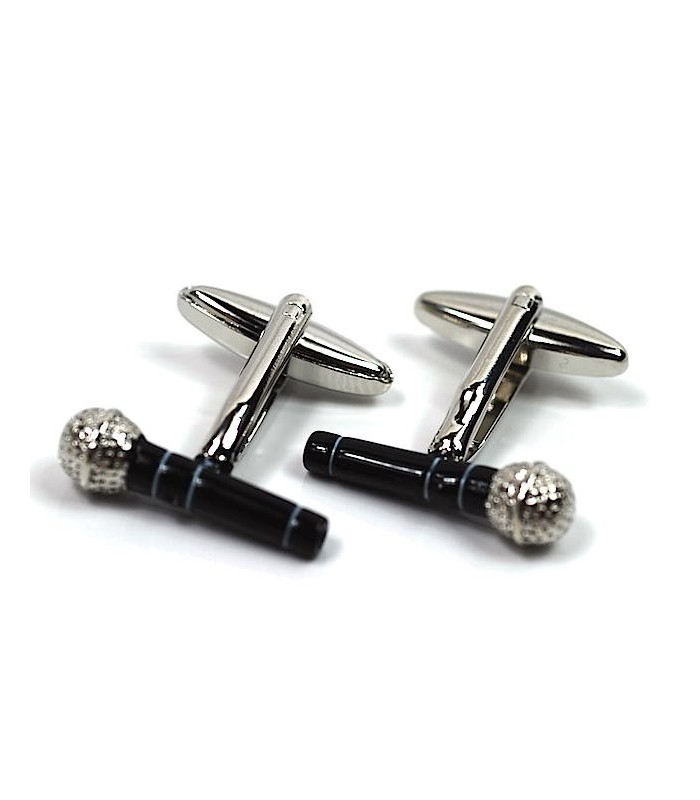 Gemelos de Camisa Micrófono Negro y Plateado