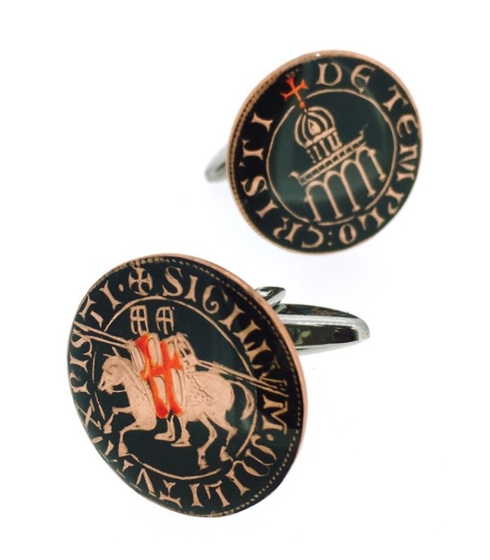 Gemelos de Camisa Moneda Templarios Sello de los Soldados de Cristo Sigillum Militum Xpisti