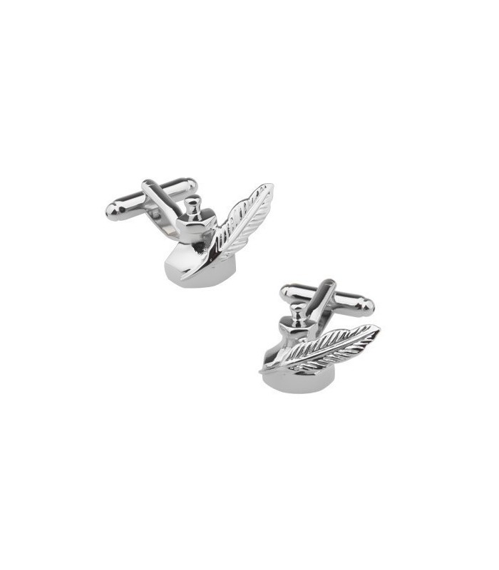Gemelos de camisa Pluma y Tintero en 3D color plateado