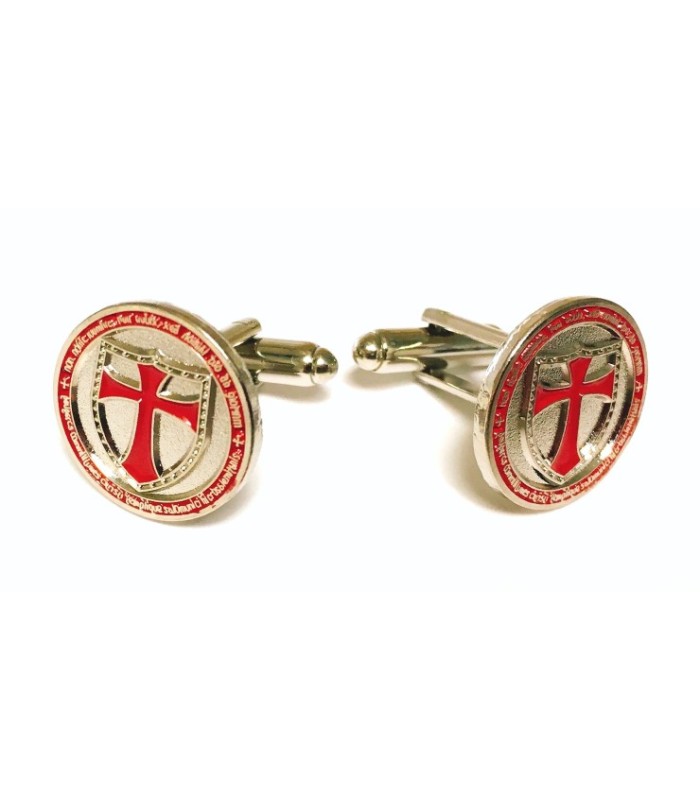 Gemelos de Camisa Redondos con Escudo Cruz Templaria en Rojo