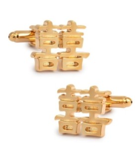 Gemelos de Camisa Simbolo de la Felicidad Chinese Double Happiness Gold 20x16mm