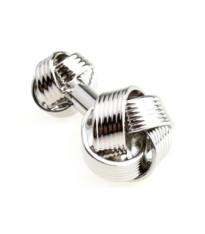 Gemelos Nudo Color Plateado Doble Estriado