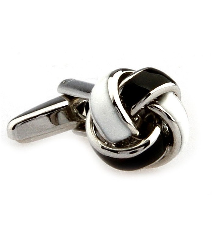 Gemelos Nudo Esmaltado Negro y Blanco