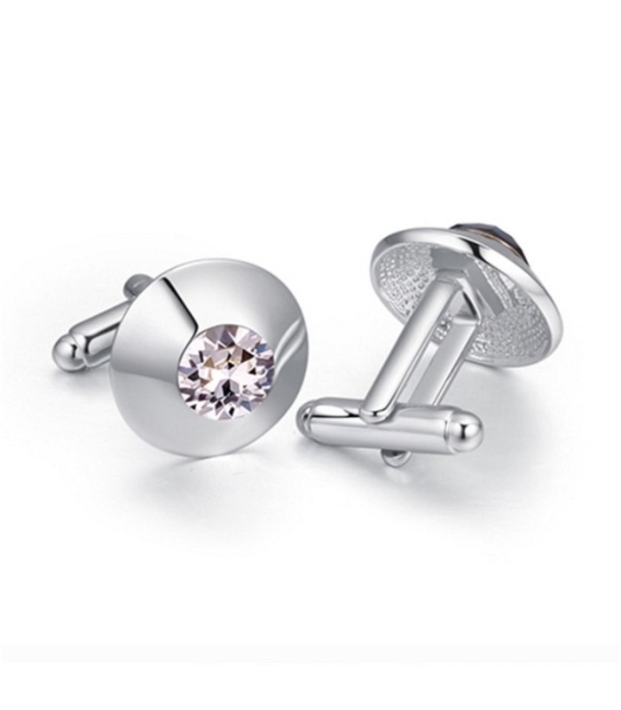 Gemelos para Boda Elegant Round Crystal Steel Plated Cufflinks