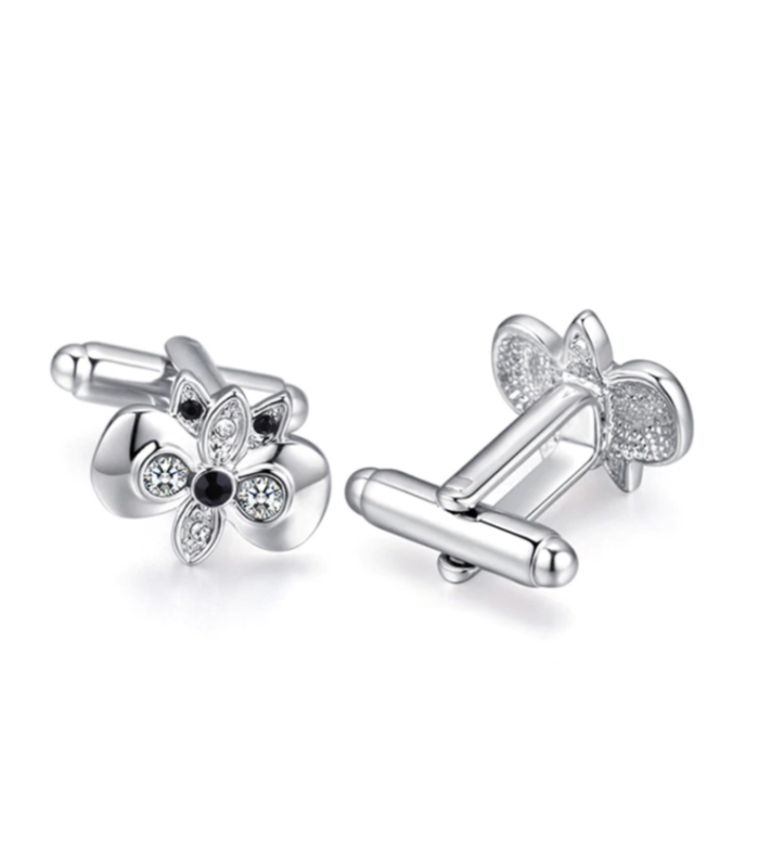 Gemelos para Boda Flower Star Crystal Steel Plated Cufflinks