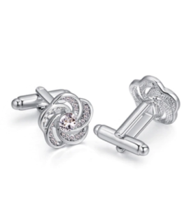 Gemelos para Boda Hexagonal Flower Crystal Steel Plated Cufflinks