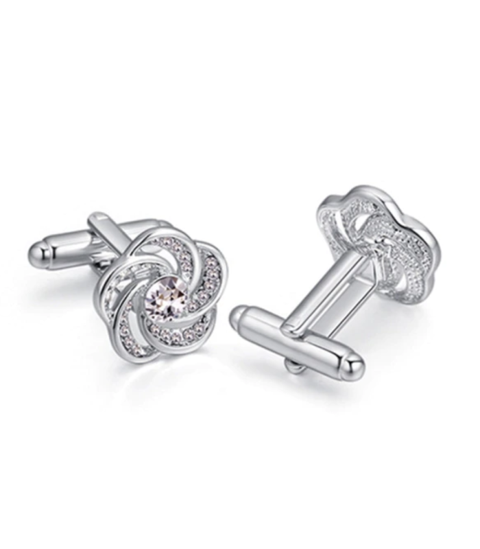 Gemelos para Boda Hexagonal Flower Crystal Steel Plated Cufflinks