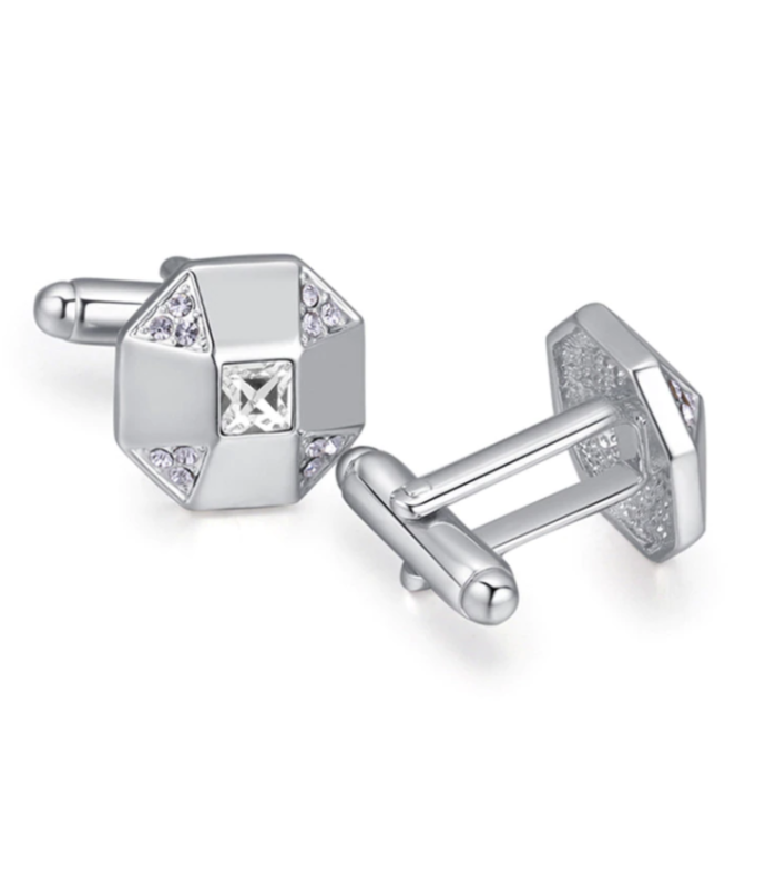 Gemelos para Boda Octogonal Abstract Crystal Steel Plated Cufflinks