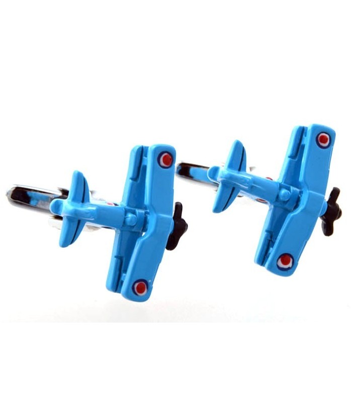 Gemelos para Camisa Avión Biplano 3D Azul