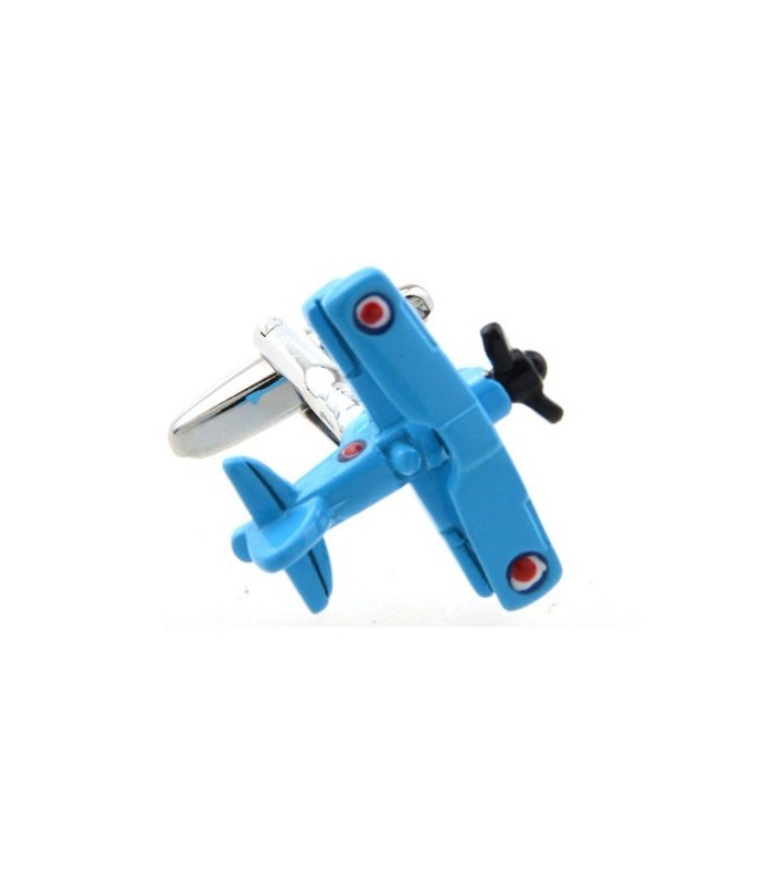Gemelos para Camisa Avión Biplano 3D Azul