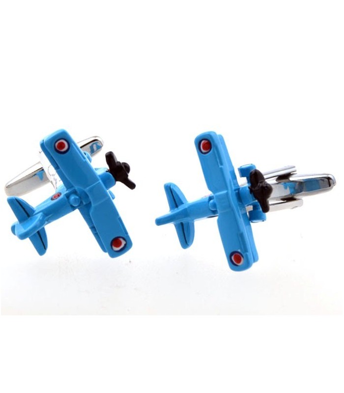 Gemelos para Camisa Avión Biplano 3D Azul