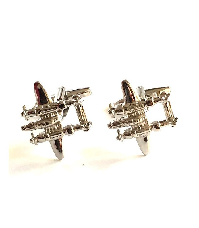 Gemelos para camisa Avión Militar Plateado