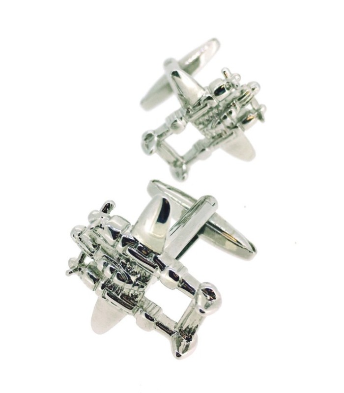 Gemelos para camisa Avión Militar Plateado