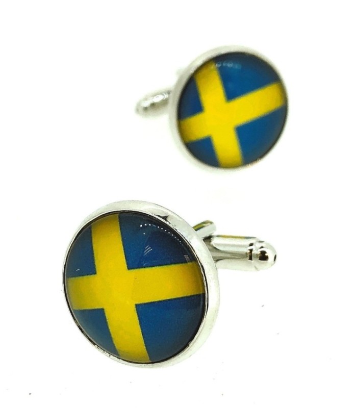 Gemelos para Camisa Bandera de Suecia Redonda