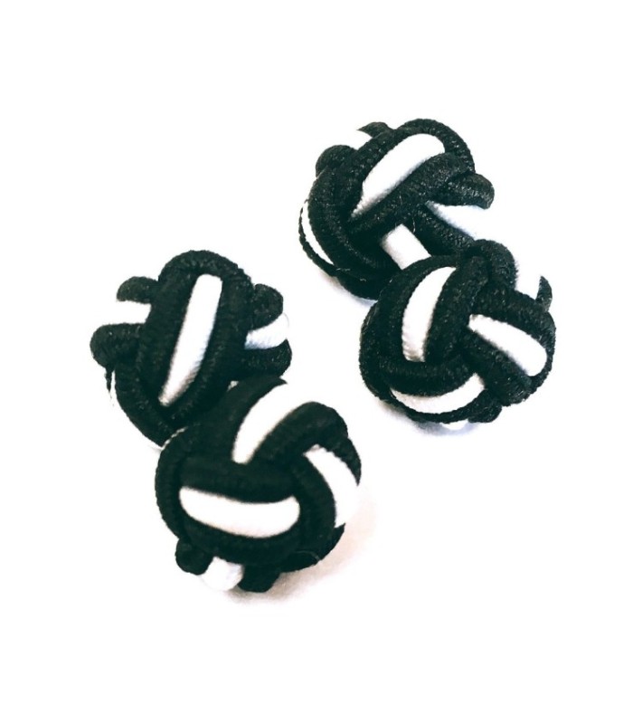 Gemelos para camisa Borla de Seda Bola Negro y Blanco