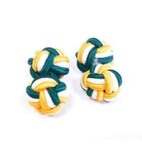 Gemelos para camisa Borla de Seda Bola Verde, Blanco y Amarillo