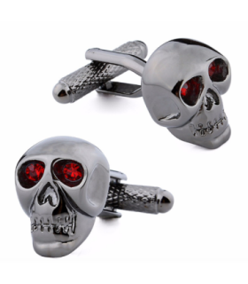 Gemelos para camisa Calavera Acero negro y Ojos de Cristal rojo