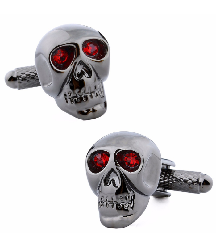 Gemelos para camisa Calavera Acero negro y Ojos de Cristal rojo