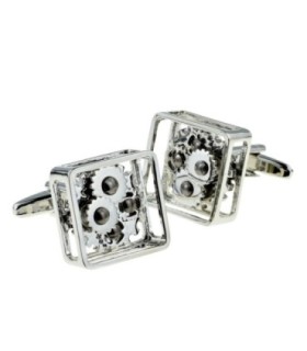Gemelos para camisa con diseño de piñones fijos chapados en rodio