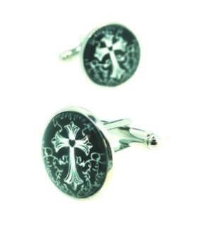 Gemelos para Camisa Cruz Blanca sobre Fondo Negro.