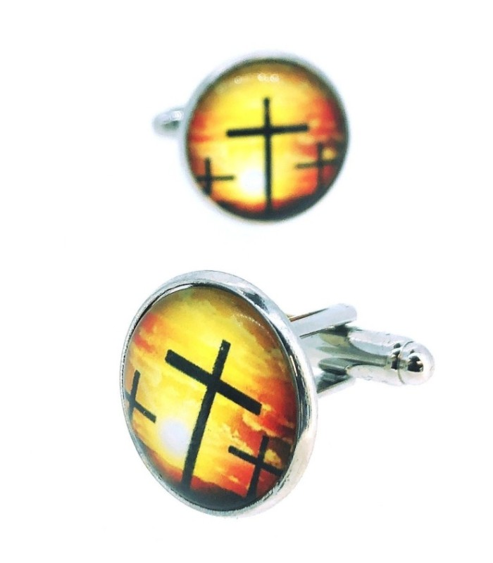 Gemelos para Camisa Cruz Negra sobre Fondo Naranja