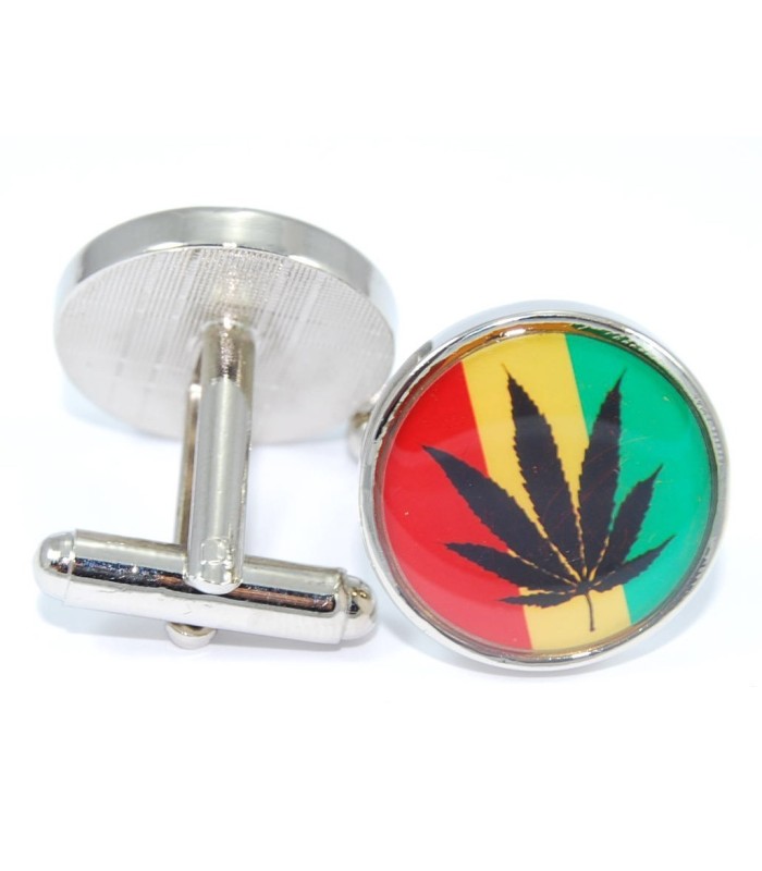 Gemelos para camisa de Bandera de Jamaica Símbolo de Marihuana