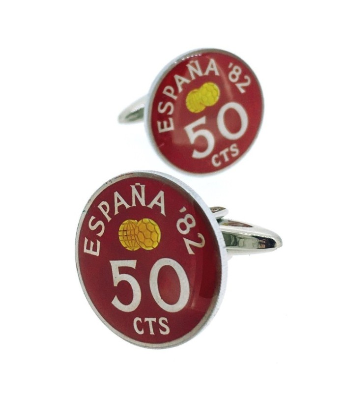 Gemelos para camisa de moneda de 50 céntimos de Peseta de 1982 Color Rojo