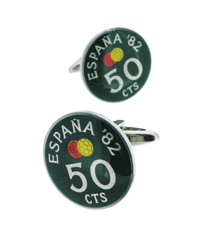 Gemelos para camisa de moneda de 50 céntimos de Peseta de 1982 Color Verde