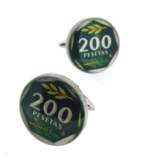 Gemelos para camisa de moneda española 200 pesetas Años 80