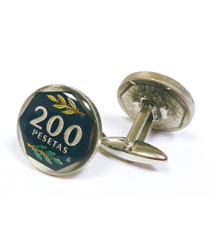 Gemelos para camisa de moneda española 200 pesetas Años 80