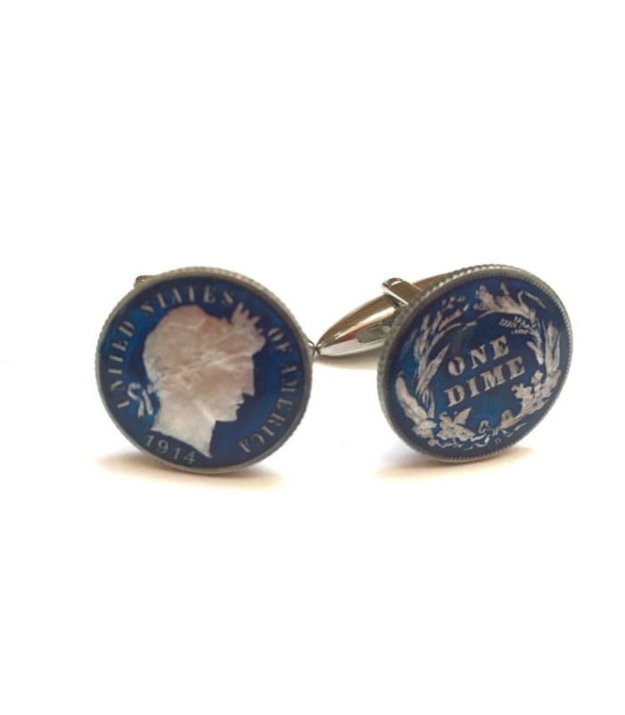 Gemelos para camisa de Moneda One Dime USA 1914 Color Azul
