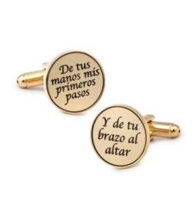 Gemelos para Camisa De tus Manos Mis Primeros Pasos, Y de Tu Brazo al Altar Dorado 15mm