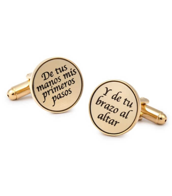 Gemelos para Camisa De tus Manos Mis Primeros Pasos, Y de Tu Brazo al Altar Dorado 15mm