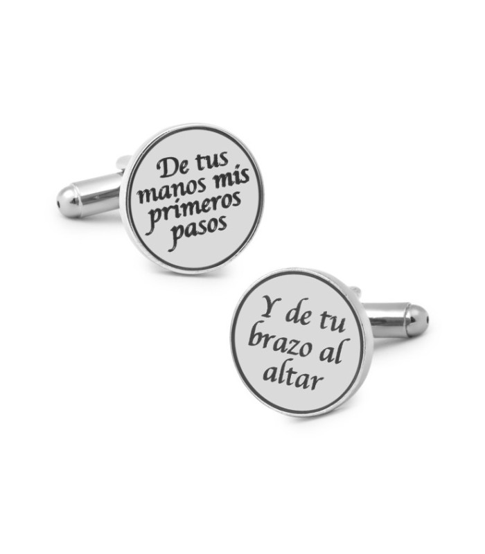 Gemelos para Camisa De tus Manos Mis Primeros Pasos, Y de Tu Brazo al Altar Plateado 15mm