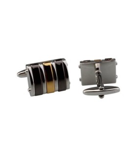 Gemelos para Camisa Diseño rectangular plateado, dorado y negro 20x18mm
