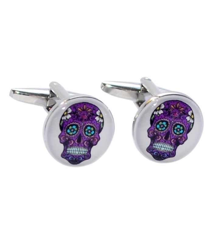 Gemelos para Camisa el Dia de los Muertos Floral Purpura